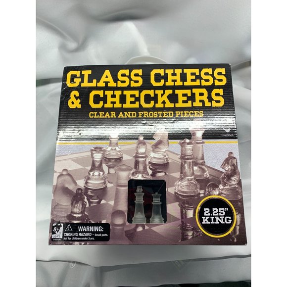 Etched Glass Chess and Checkers Set W/Glass Board. - Picture 1 of 6
